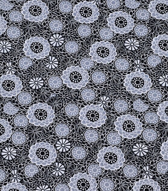 Gray & Black Spiral Flowers Quilt Cotton Fabric by Keepsake Calico