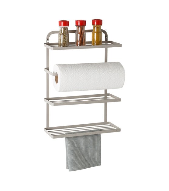 Honey Can Do 12" x 22" Gray 3 Tier Spice Rack With Paper Towel Holder