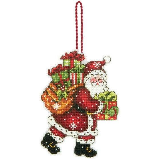 Dimensions 3" x 4.5" Santa With Bag Counted Cross Stitch Ornament Kit