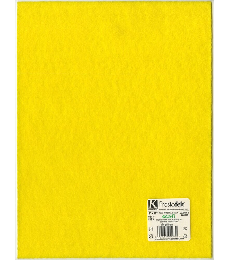 Presto Sticky Back Felt Single Sheet 9'' x 12'', Yellow, swatch