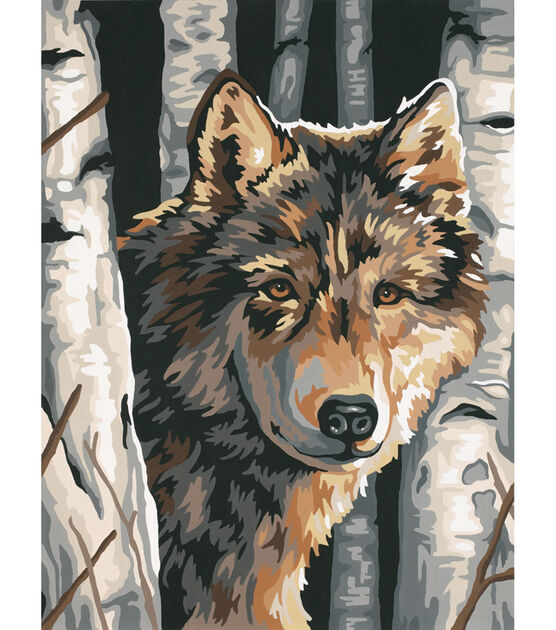 Dimensions 9" x 12" Wolf Among Birches Paint By Number Kit