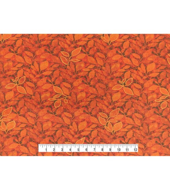 Copper Orange Leaves Fall Print Metallic Cotton Fabric, , hi-res, image 4