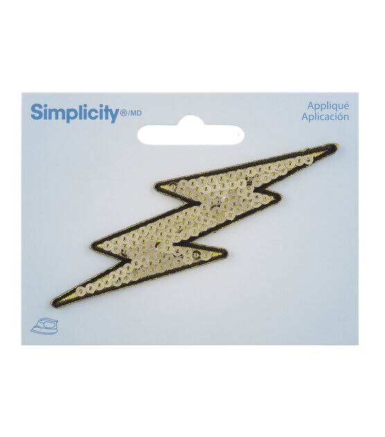 Simplicity 3" Gold Sequin Lightning Bolt Iron On Patch