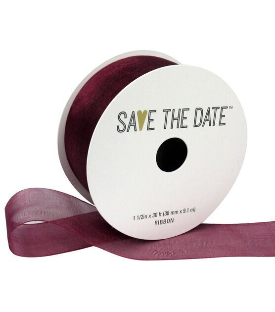 Save the Date 1.5" x 30' Cranberry Sheer Ribbon