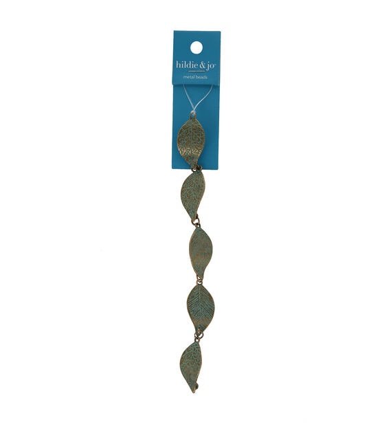 6" Oxidized Brass & Turquoise Metal Leaf Bead Strand by hildie & jo
