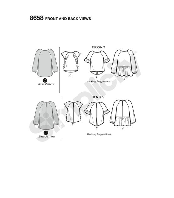 Simplicity S8658 Size XXS to 2XL Misses Top Sewing Pattern, , hi-res, image 2