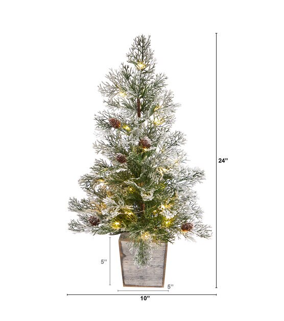 Nearly Natural 2' Warm White Pre Lit Frosted Pine & Pinecone Christmas Tree, , hi-res, image 2