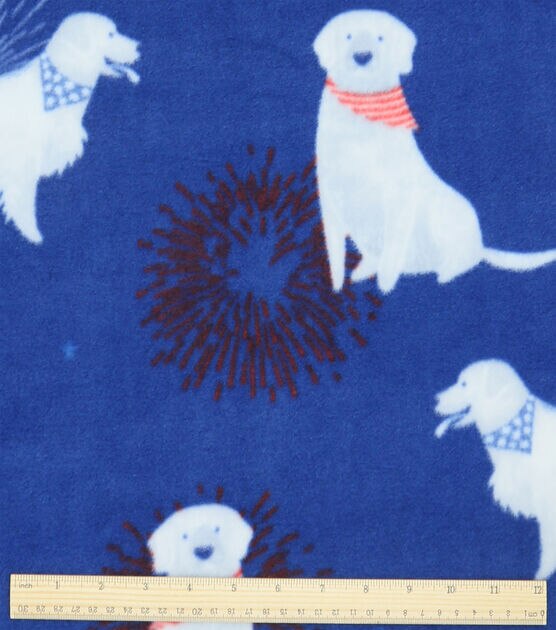 Patriotic Dogs on Blue Anti Pill Fleece Fabric, , hi-res, image 3