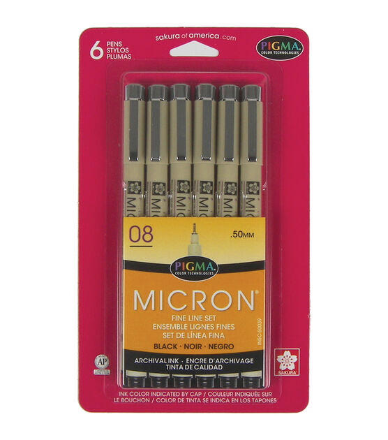 Pigma Micron Pens 08 .5mm 6 Pkg Black