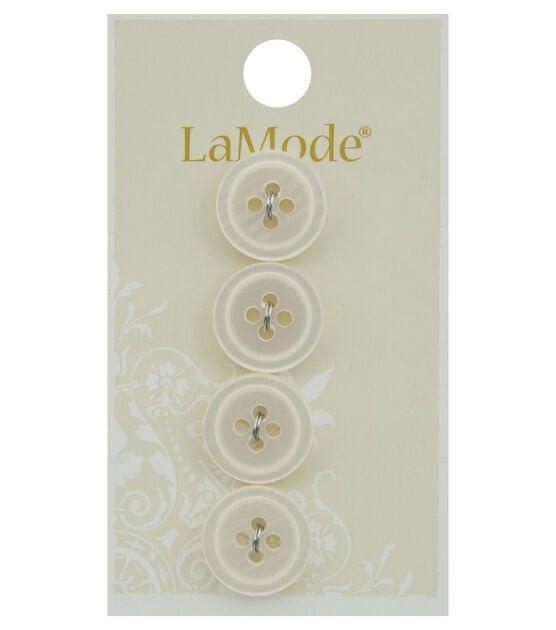 La Mode 5/8" White Round 4 Hole Buttons 4pk
