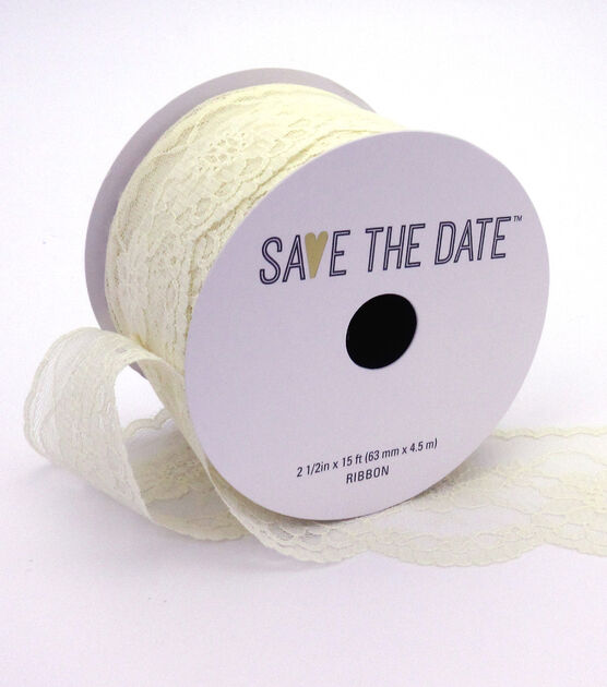 Save the Date 2.5"x15' Ivory Lace Ribbon