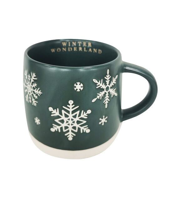 5.5" Christmas Snowflakes on Green Ceramic Mug 16oz by Place & Time
