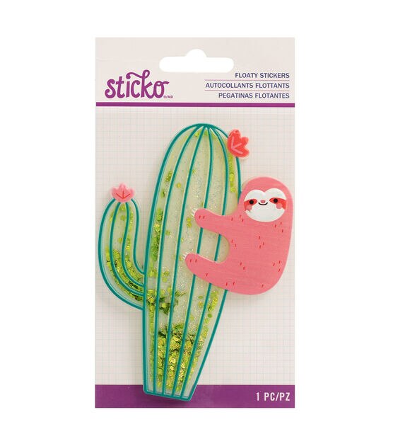 American Crafts Floaty Sticker Sloth on Cactus