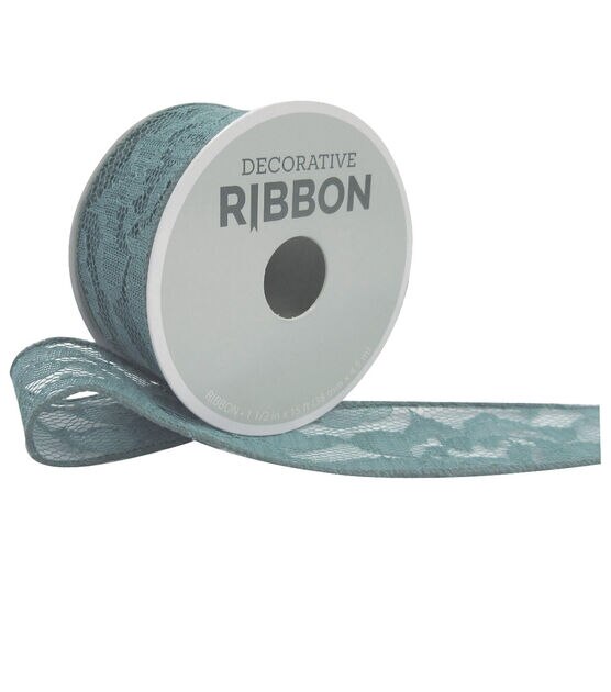 Decorative Ribbon 1.5''x15' Lace Ribbon Teal