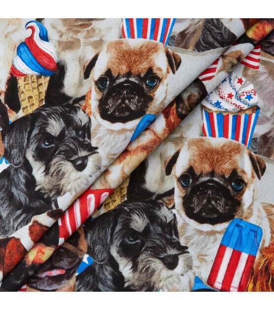David Textiles Realistic Packed Dog Patriotic Cotton Fabric, , hi-res, image 3