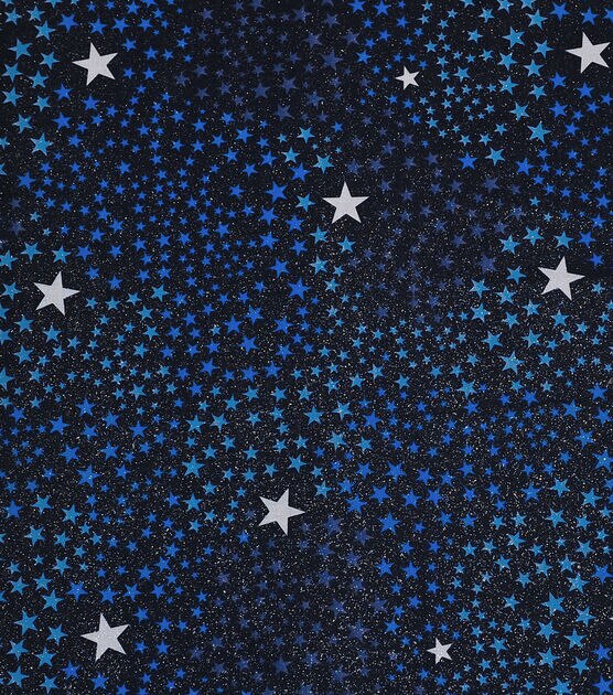 Navy Swirling Stars Quilt Glitter Cotton Fabric by Keepsake Calico, , hi-res, image 2