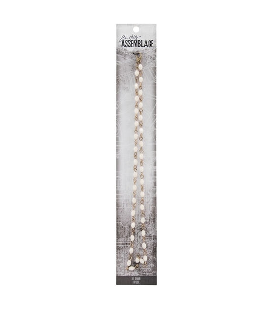 Tim Holtz Assemblage 18" Gold Chain Oblong White Beads