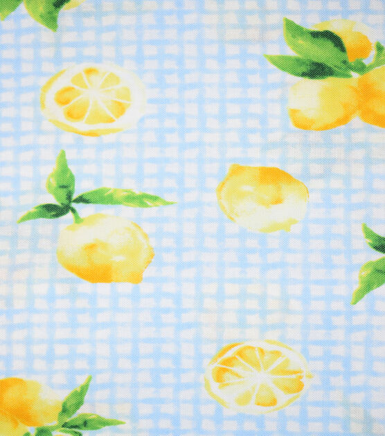 Lemons On Blue Gingham Novelty Cotton Fabric