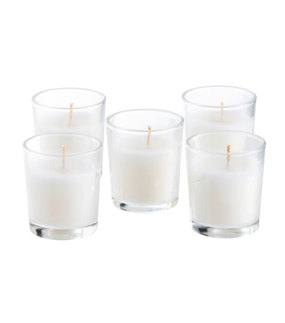 5pk White Unscented Votive Candles With Glass Holders by Hudson 43, , hi-res, image 5