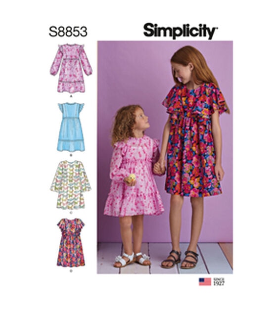 Simplicity S8853 Size 3 to 14 Children's & Girls' Dress Sewing Pattern, , hi-res, image 1