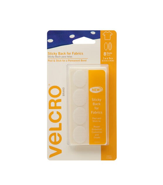 VELCRO Brand Sticky Back for Fabrics 1" x 3/4" White Ovals 8 sets