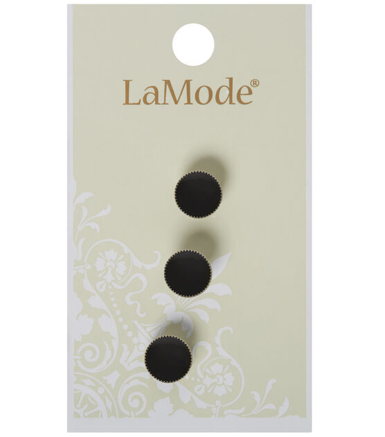 La Mode 5/16" Black & Silver Shank Buttons 3pk
