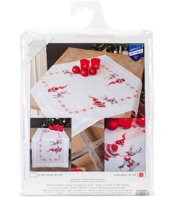 Vervaco 32" Christmas Elves Tablecloth Stamped Cross Stitch Kit