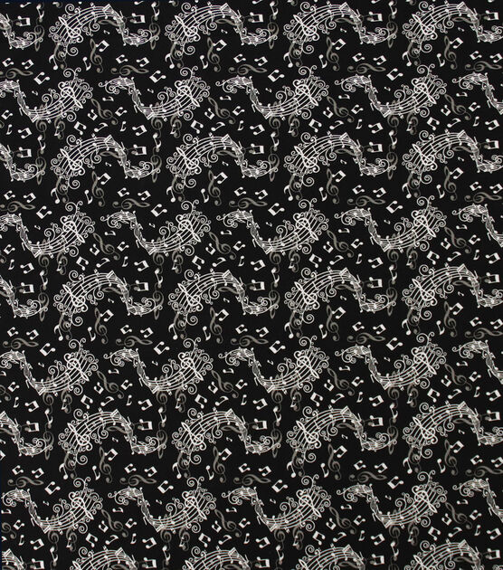 Music Notes On Black Novelty Cotton Fabric