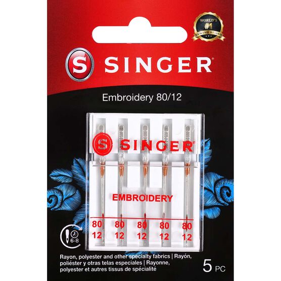 SINGER Universal Embroidery Sewing Machine Needles Size 80/11 5ct