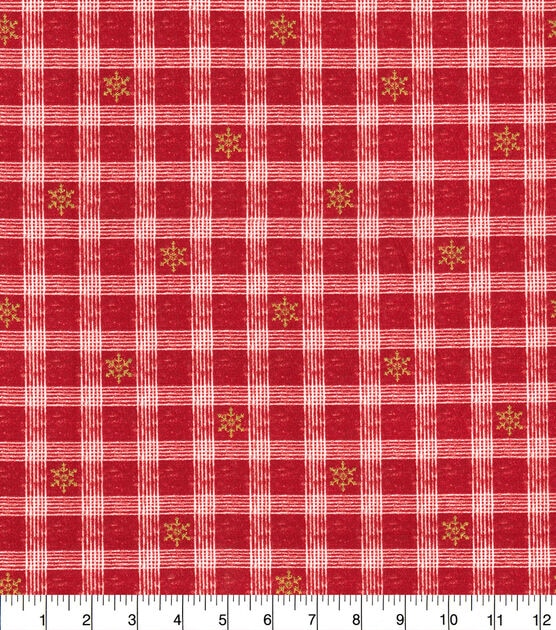 Fabric Traditions Glitter Snowflake & Red Plaid Christmas Cotton Fabric