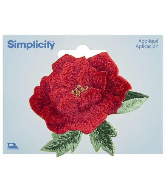 Simplicity 2.5" x 3" Red Embroidered Rose Floral Iron On Patch