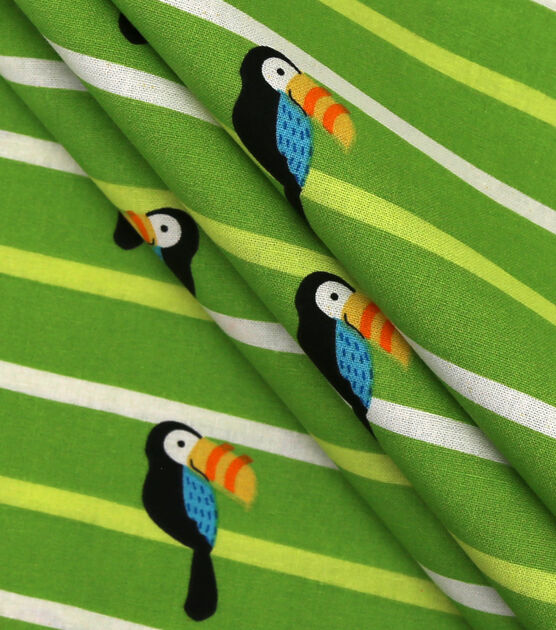 Green Toucan Stripe Novelty Cotton Fabric by POP!, , hi-res, image 2