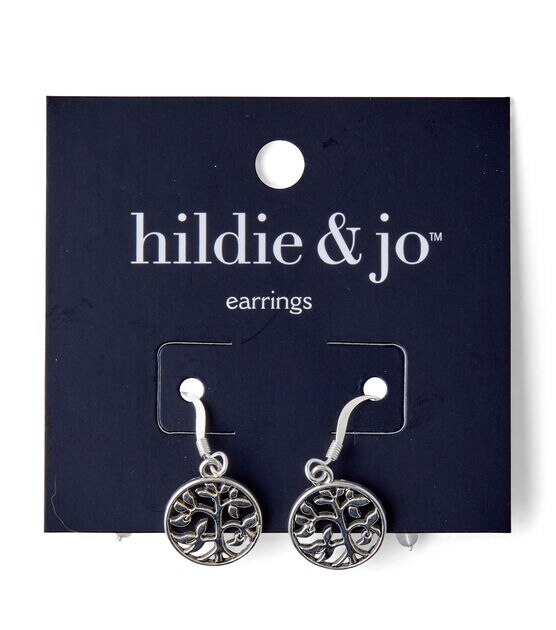 Silver Tree Circle Dangle Metal Earrings by hildie & jo