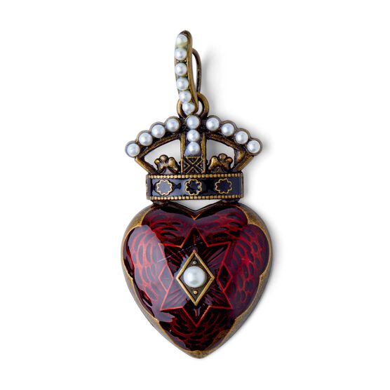 Antique Gold Heart With Crown Pendant by hildie & jo, , hi-res, image 2