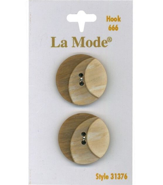 La Mode 7/8" Tan Round 2 Hole Buttons 2pk