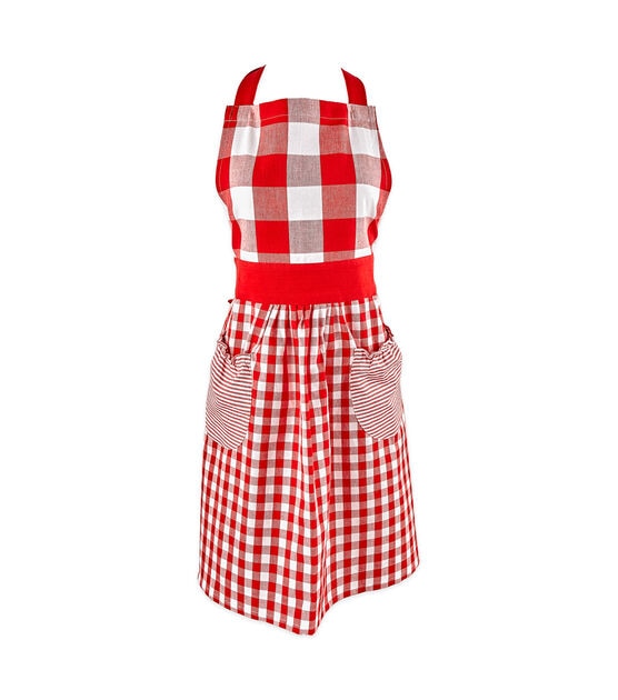Design Imports Buffalo Check Gingham Apron Red & White