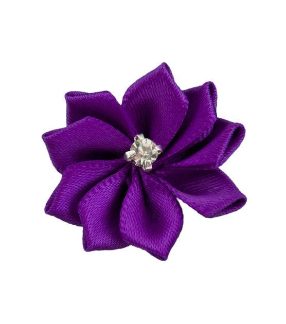 Offray Ribbon Accents Purple Flower with Rhinestone Center 4pcs, , hi-res, image 2