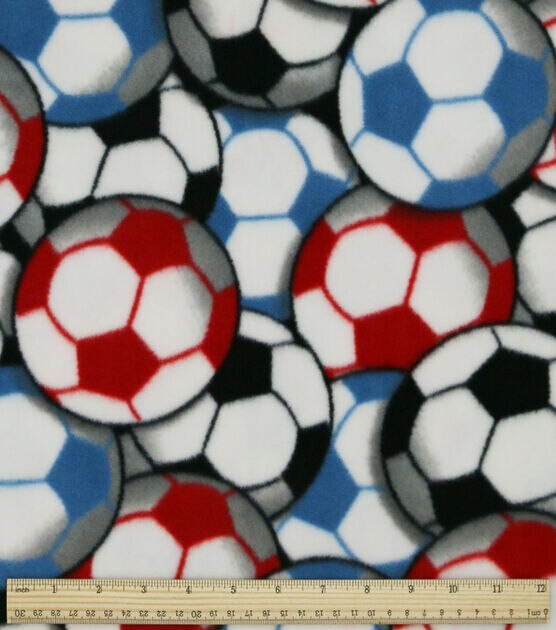 Red & Blue Soccer Balls Anti Pill Fleece Fabric, , hi-res, image 3
