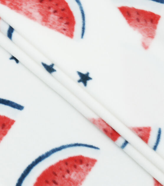 Patriotic Watermelons on White Anti Pill Fleece Fabric, , hi-res, image 2