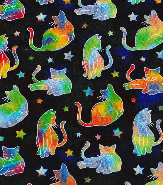 Novelty Cotton Fabric Rainbow Tie Dye Cats, , hi-res, image 2
