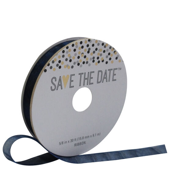 Save the Date 5/8'' X 30' Ribbon Navy Sheer