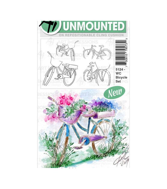 Art Impressions Watercolor Cling Rubber Stamps Bicycle