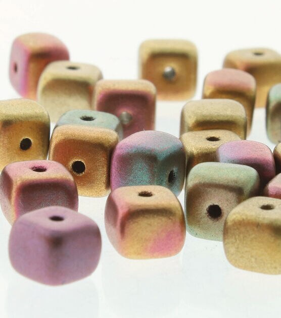 5mm x 7mm Dark Gold Rainbow Czech Glass Cube Strung Beads by hildie & jo