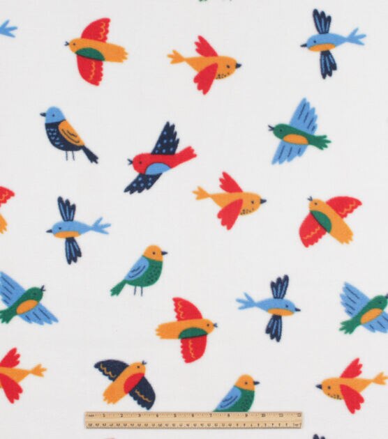 Birds on White Anti Pill Fleece Fabric by POP!, , hi-res, image 2