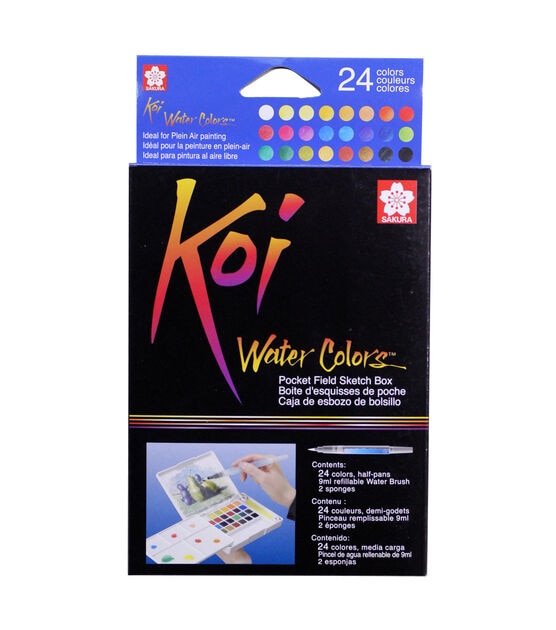 Koi Watercolor Pocket Field Sketch Box 24 Colors Assorted Colors
