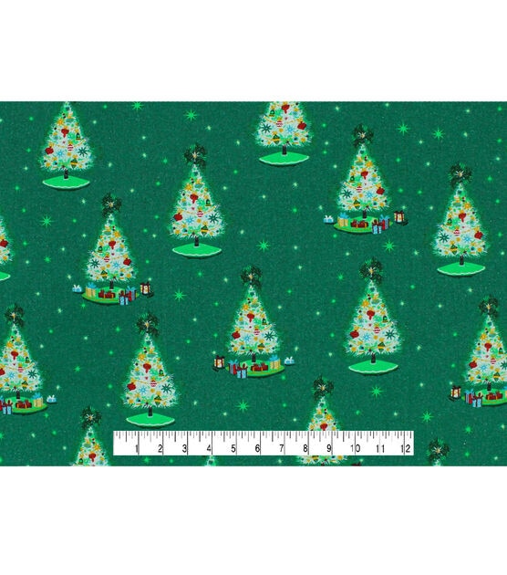 Trees on Green Christmas Glitter Cotton Fabric, , hi-res, image 4