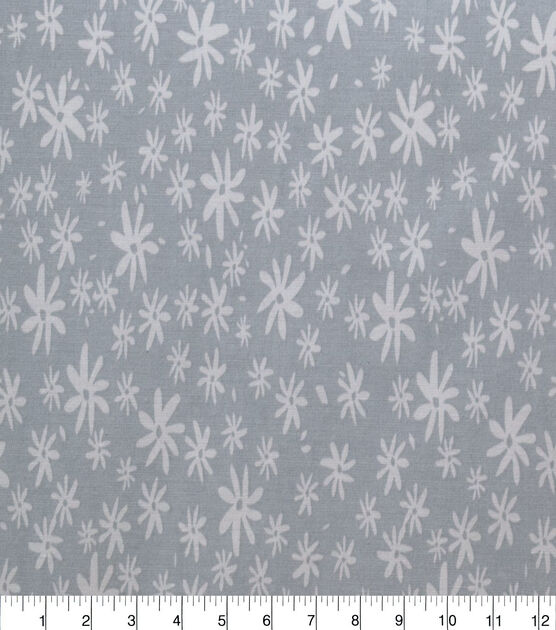 White Funky Floral on Gray Quilt Cotton Fabric by Quilter's Showcase, , hi-res, image 1