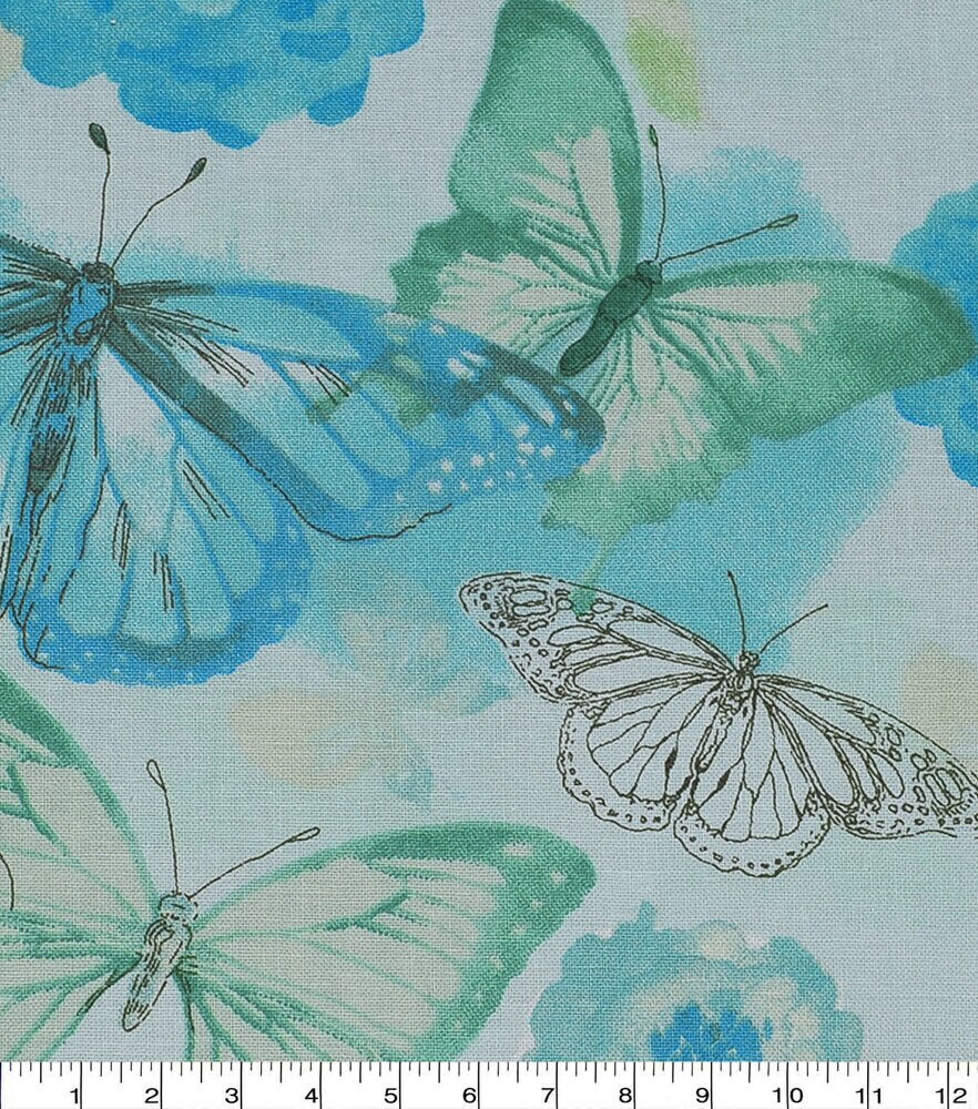 Butterfly Floral Cotton Fabric by Keepsake Calico, Green, swatch