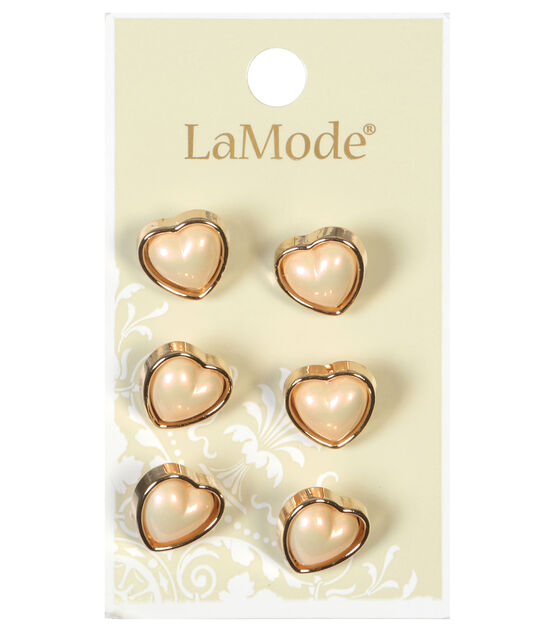 La Mode 1/2" White & Orange Heart Shank Buttons 6pk