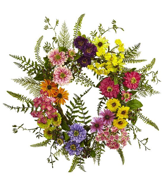 Nearly Natural Yellow & Purple Mixed Flower Wreath